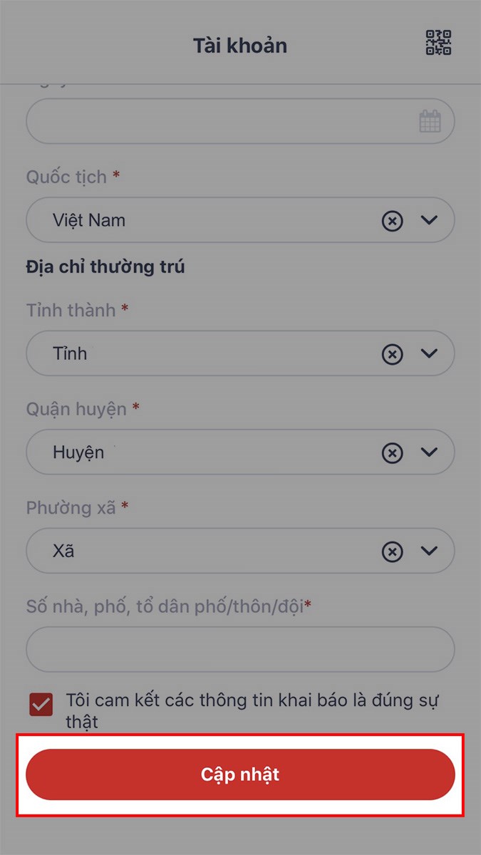 Tiến hành điền đầy đủ các thông tin cá nhân với các mục tương ứng