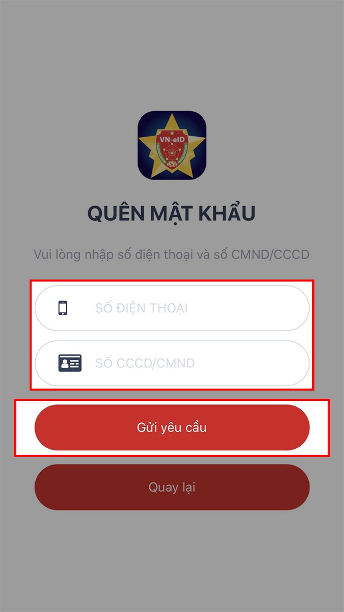 Điền số điện thoại và số CCCD/CMND của bạn > Chọn Gửi yêu cầu