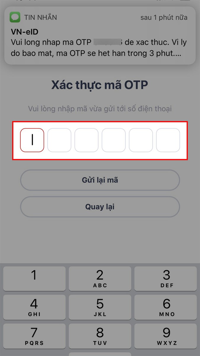 Nhập mã xác thực OTP được gửi về số điện thoại của bạn
