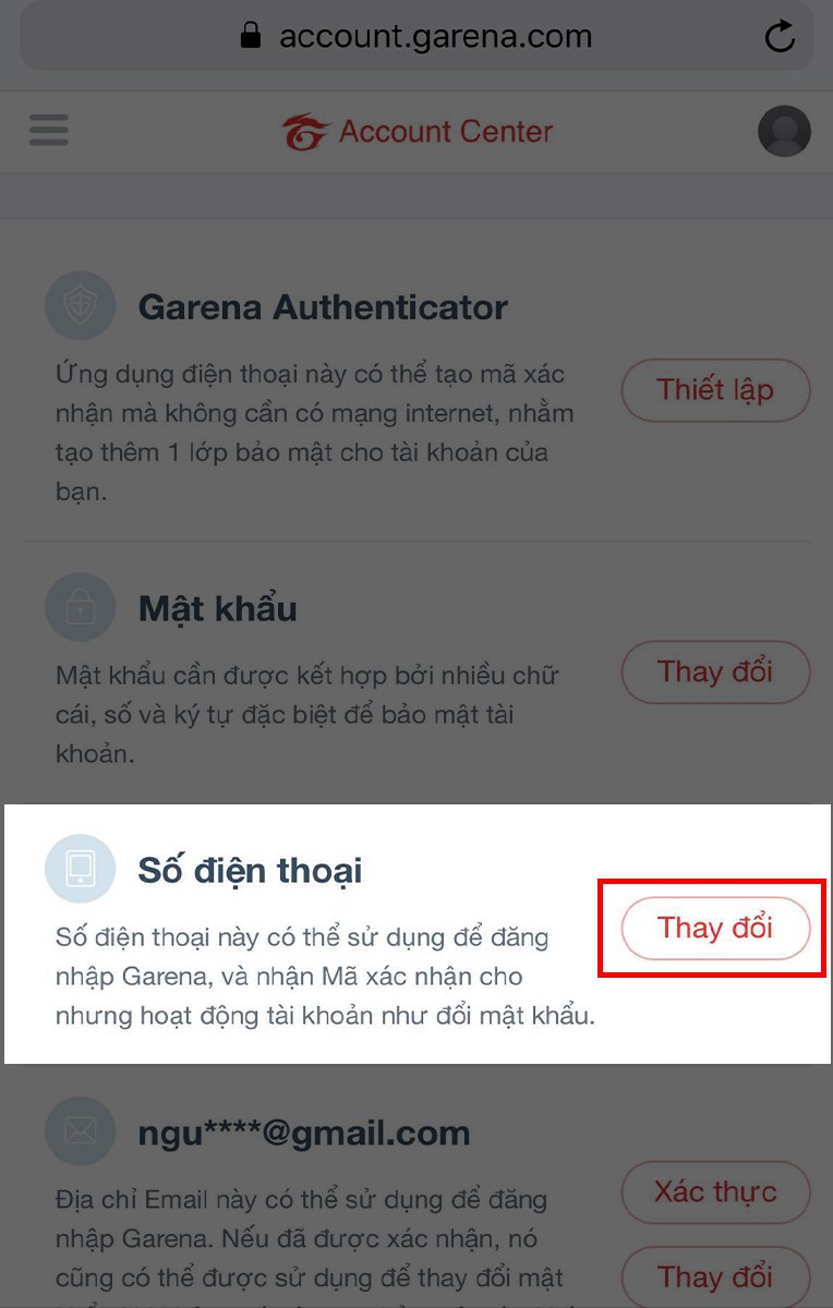 Nhấn vào Thay đổi