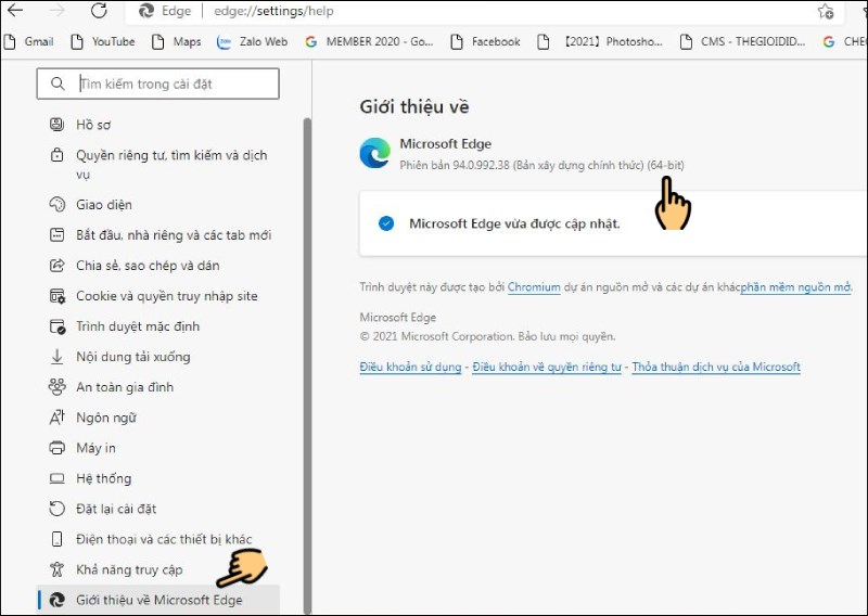 Chọn Giới thiệu về Microsoft Edge