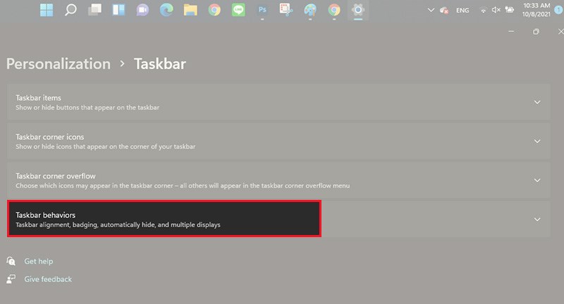 Taskbar behaviors