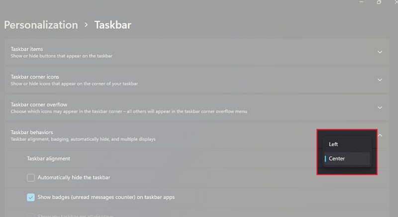 Chọn vị trí Taskbar