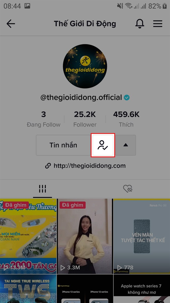 Nhấn vào biểu tượng bên phải mục Tin nhắn để hủy follow trên TikTok Nhấn vào biểu tượng bên phải mục Tin nhắn để hủy follow trên TikTok