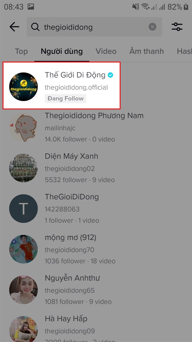 Nhấn vào tài khoản của người mà bạn muốn hủy follow Nhấn vào tài khoản của người mà bạn muốn hủy follow