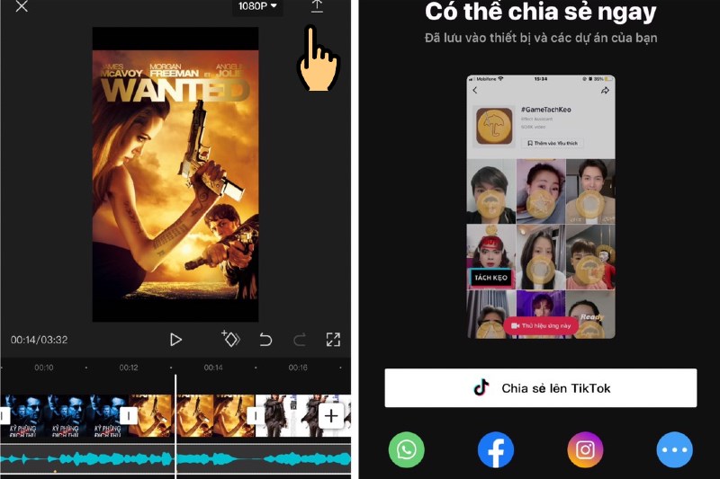 Nhấn dấu mũi t&ecirc;n hướng l&ecirc;n để chia sẻ video