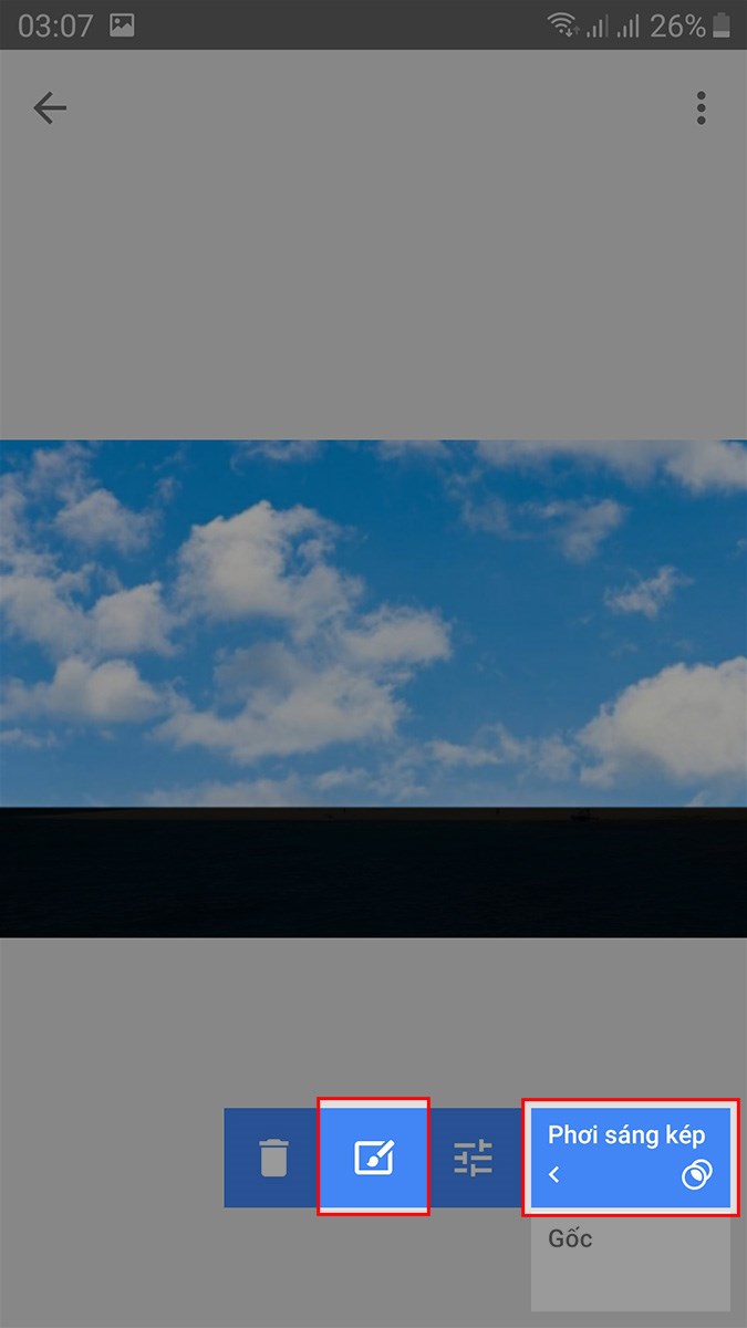 Chọn Phơi sáng kép > Chọn biểu tượng ở giữa Chọn Phơi sáng kép > Chọn biểu tượng ở giữa