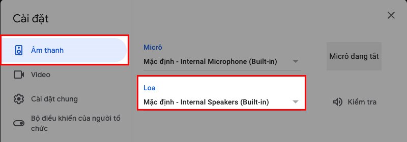 Chọn Âm thanh > Chọn Loa mặc định Chọn Âm thanh > Chọn Loa mặc định