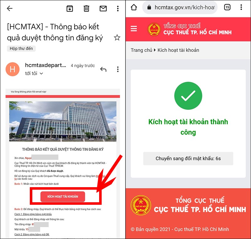 Nhấn K&iacute;ch hoạt t&agrave;i khoản