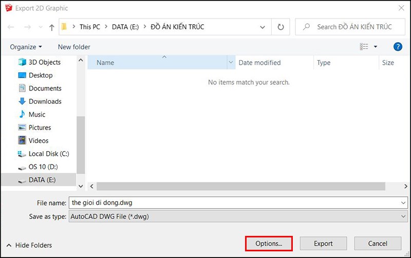 Chọn v&agrave;o Options để thiết lập c&aacute;c gi&aacute; trị.
