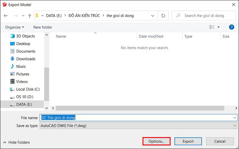 Chọn v&agrave;o Options để thiết lập c&aacute;c gi&aacute; trị.