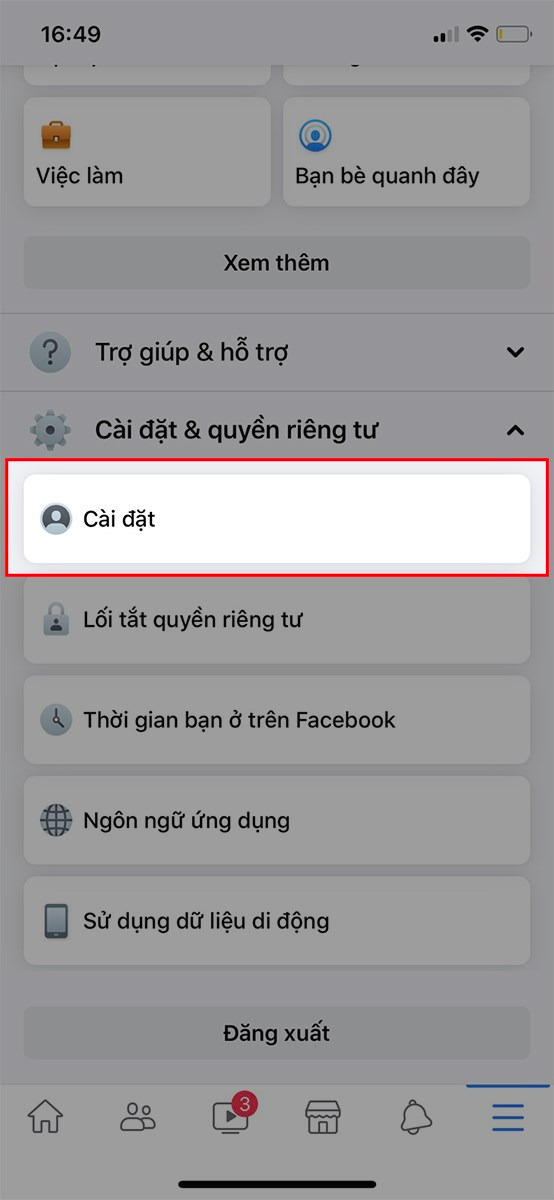 Chọn Cài đặt