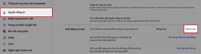 Chọn Quyền riêng tư  Chọn Chỉnh sửa