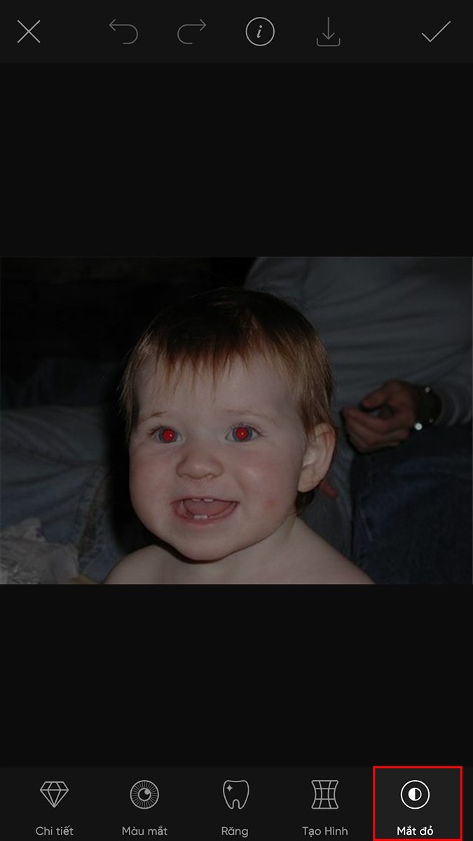 Chọn Mắt đỏ v&agrave; chờ qu&aacute; tr&igrave;nh loại bỏ mắt đỏ ho&agrave;n tất