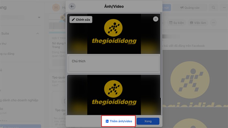 Chọn Th&ecirc;m ảnh/video để th&ecirc;m ảnh/video mới