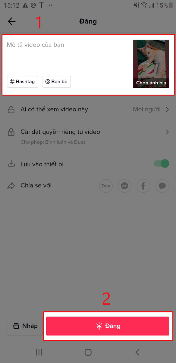 Viết caption video và nhấn đăng để hoàn tất đăng video lên Tik Tok