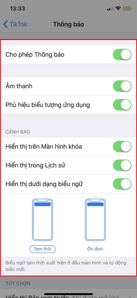 Chọn c&aacute;c loại th&ocirc;ng b&aacute;o m&agrave; bạn muốn tắt bằng c&aacute;ch gạt biểu tượng n&uacute;t gạt sang tr&aacute;i