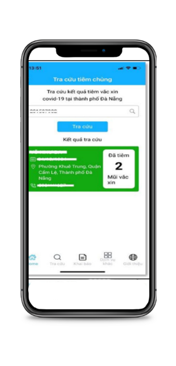 Kết quả tra cứu ti&ecirc;m chủng tr&ecirc;n ứng dụng Danang Smart City