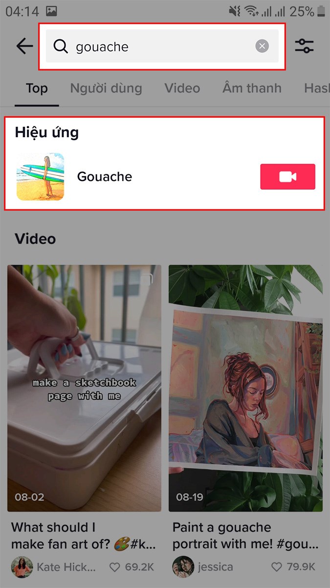 Nhập từ khóa gouache > Chọn hiệu ứng Gouache Nhập từ khóa gouache > Chọn hiệu ứng Gouache