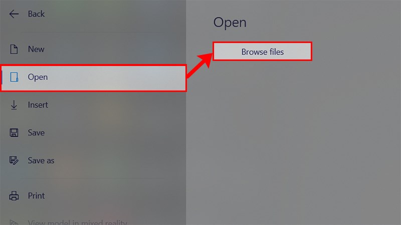 Nhấn v&agrave;o Open > Chọn Browse > Chọn h&igrave;nh ảnh cần giảm dung lượng