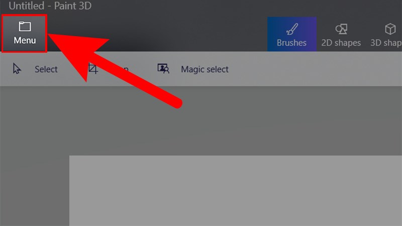 Mở phần mềm Paint 3D tr&ecirc;n m&aacute;y > Chọn Menu