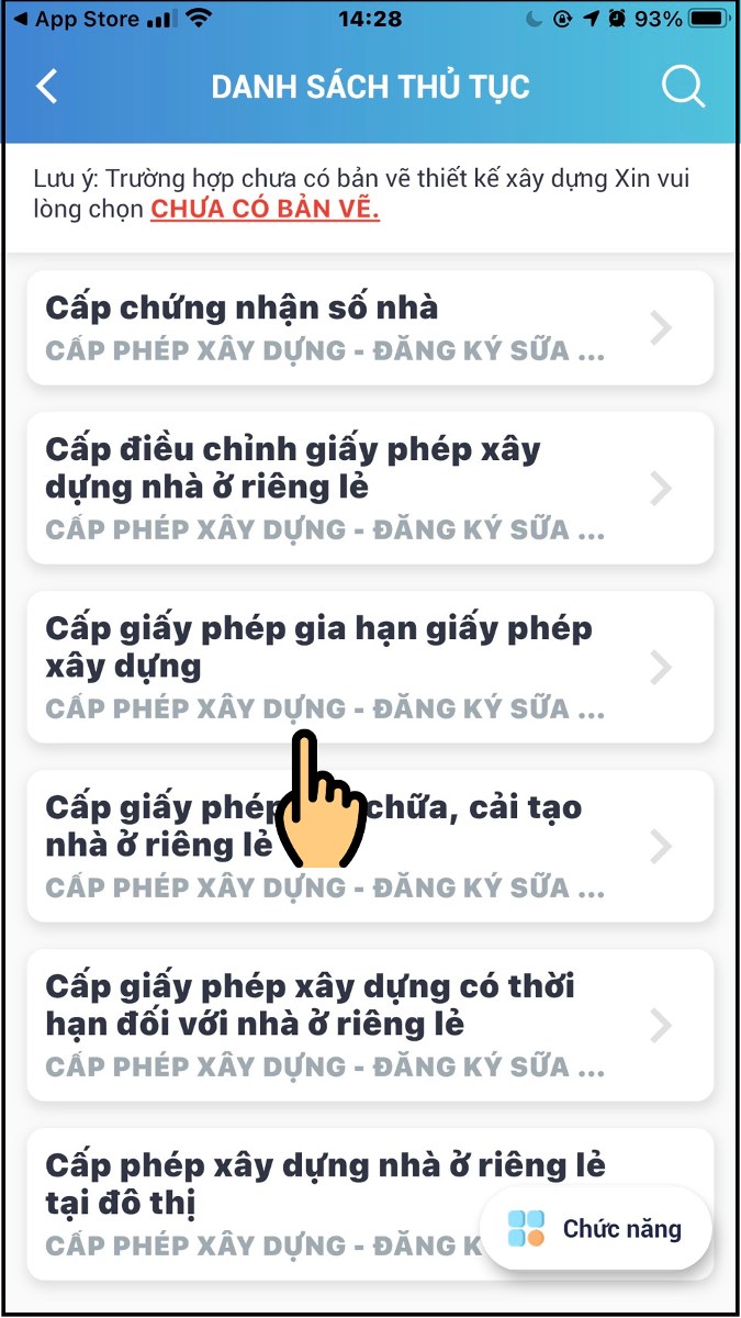 Chọn thủ tục