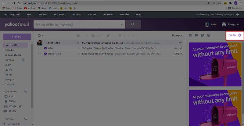 Nhấn chọn c&agrave;i đặt