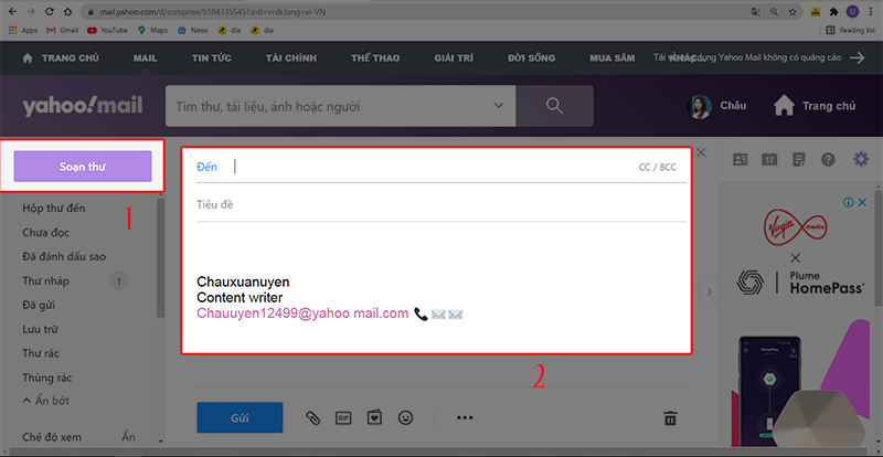 Nhấn v&agrave;o soạn thư để kiểm tra chữ k&yacute; m&agrave; bạn đ&atilde; tạo