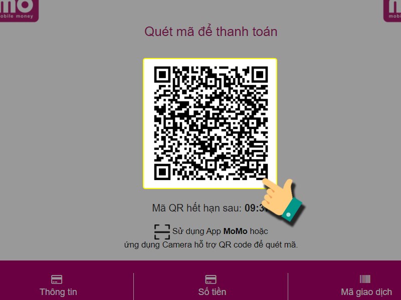 Mở MoMo và quét mã QR để thanh toán Mở MoMo và quét mã QR để thanh toán