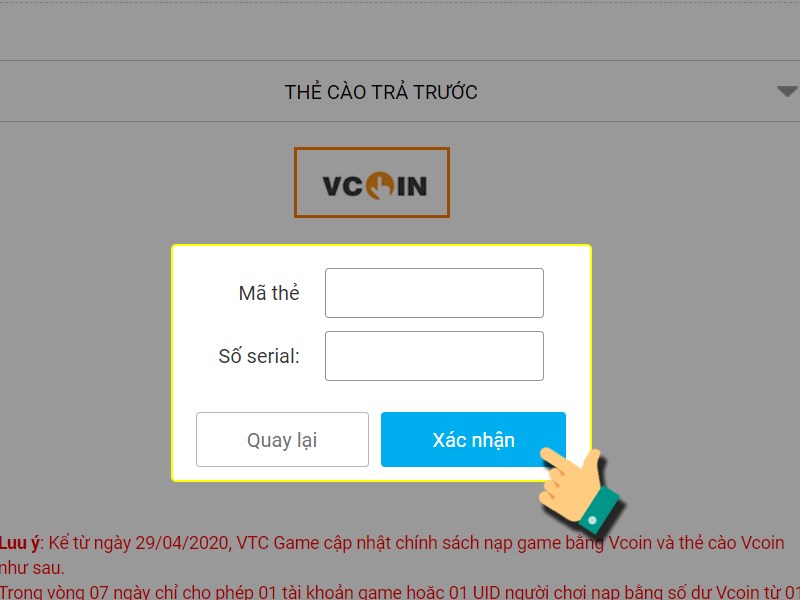 Nhập thông tin thẻ cào để thanh toán Nhập thông tin thẻ cào để thanh toán