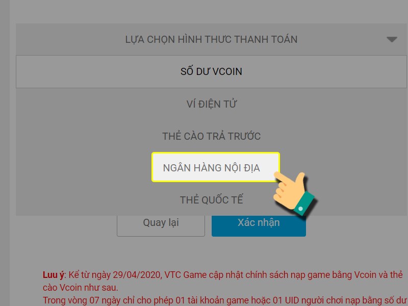 Nạp bằng thẻ ATM Nạp bằng thẻ ATM