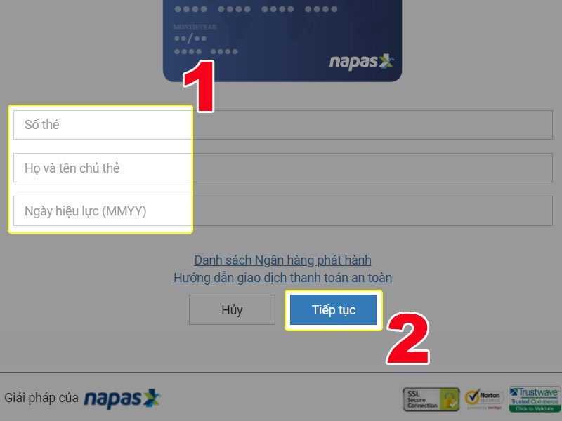 Nhập thông tin thẻ ATM của bạn Nhập thông tin thẻ ATM của bạn