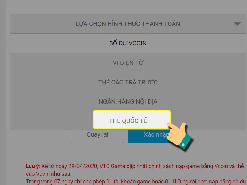 Nạp bằng thẻ tín dụng Nạp bằng thẻ tín dụng
