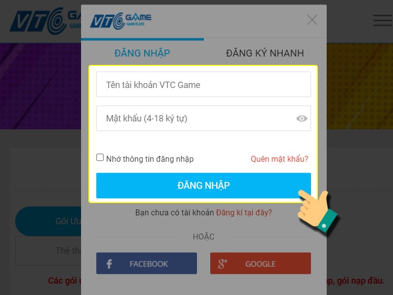 Đăng nhập tài khoản game của bạn Đăng nhập tài khoản game của bạn