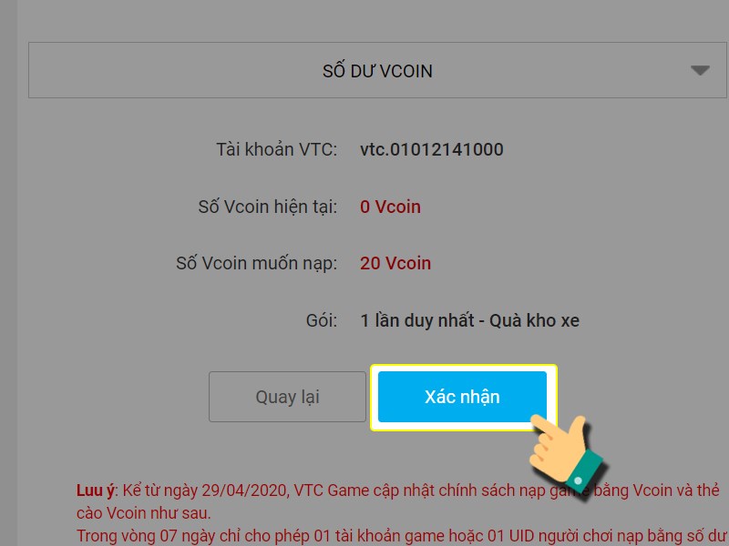 Nhấn Xác nhận Nhấn Xác nhận