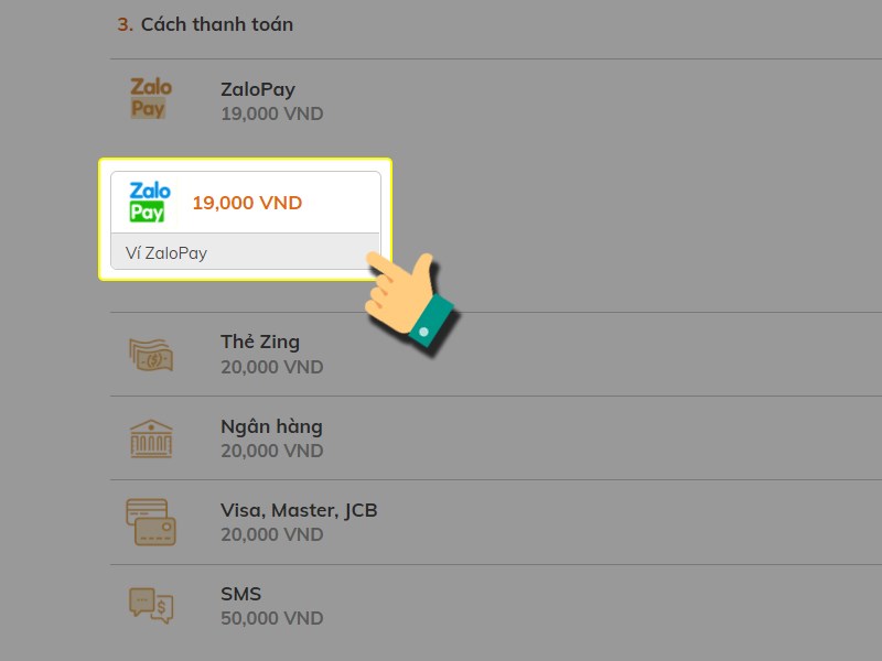 Nhấn vào gói ZaloPay
