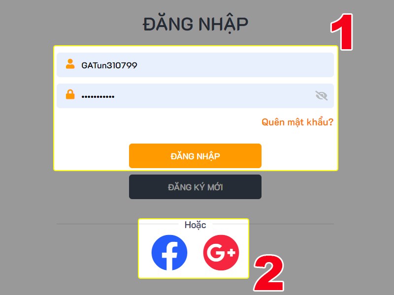 Đăng nhập t&agrave;i khoản game của bạn