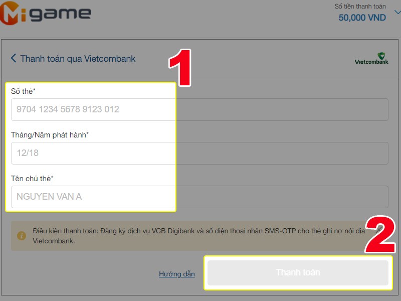 Nhập th&ocirc;ng tin thẻ ATM v&agrave; thanh to&aacute;n