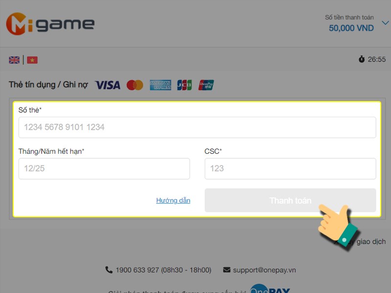 Nhập th&ocirc;ng tin thẻ Visa của bạn v&agrave; thanh to&aacute;n