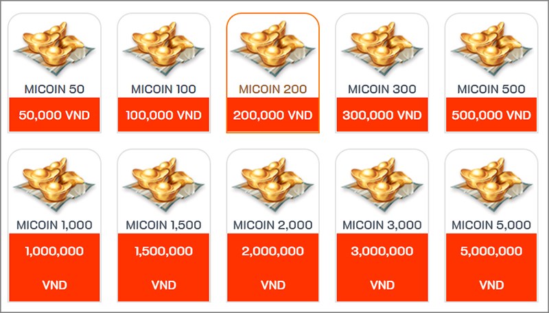 Tỷ lệ nạp MiCoin