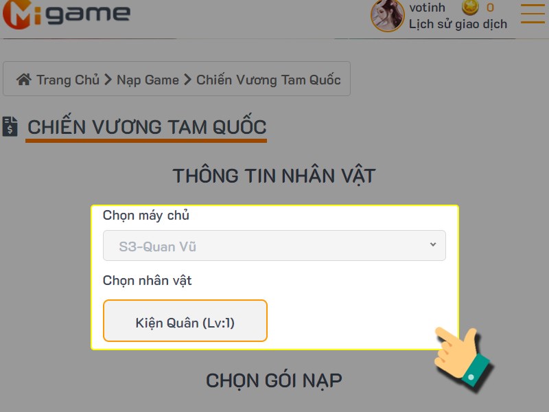 Chọn  nh&acirc;n vật game của bạn