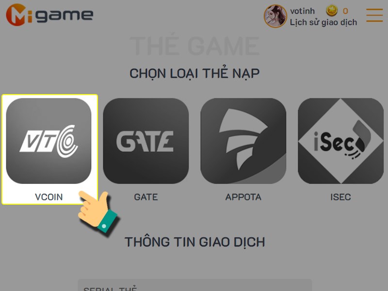 Chọn loại thẻ game