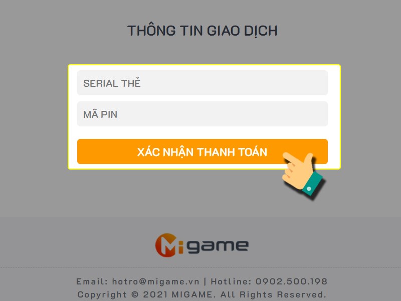Nhập th&ocirc;ng tin thẻ game v&agrave; thanh to&aacute;n
