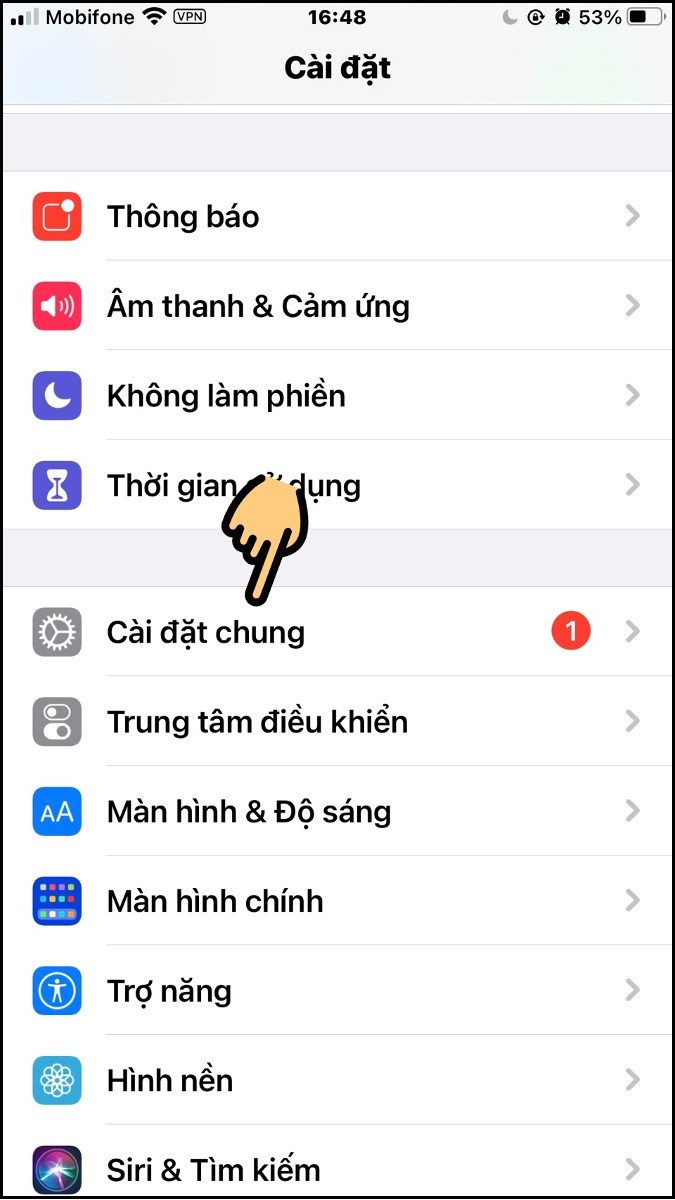 Chọn mục Cài đặt chung