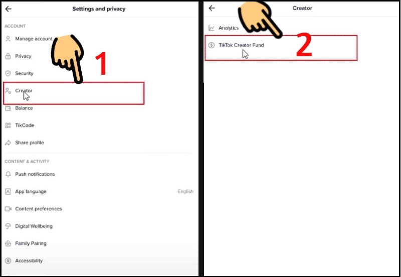 Chọn Creator và bấm vào Tiktok Creator Fund