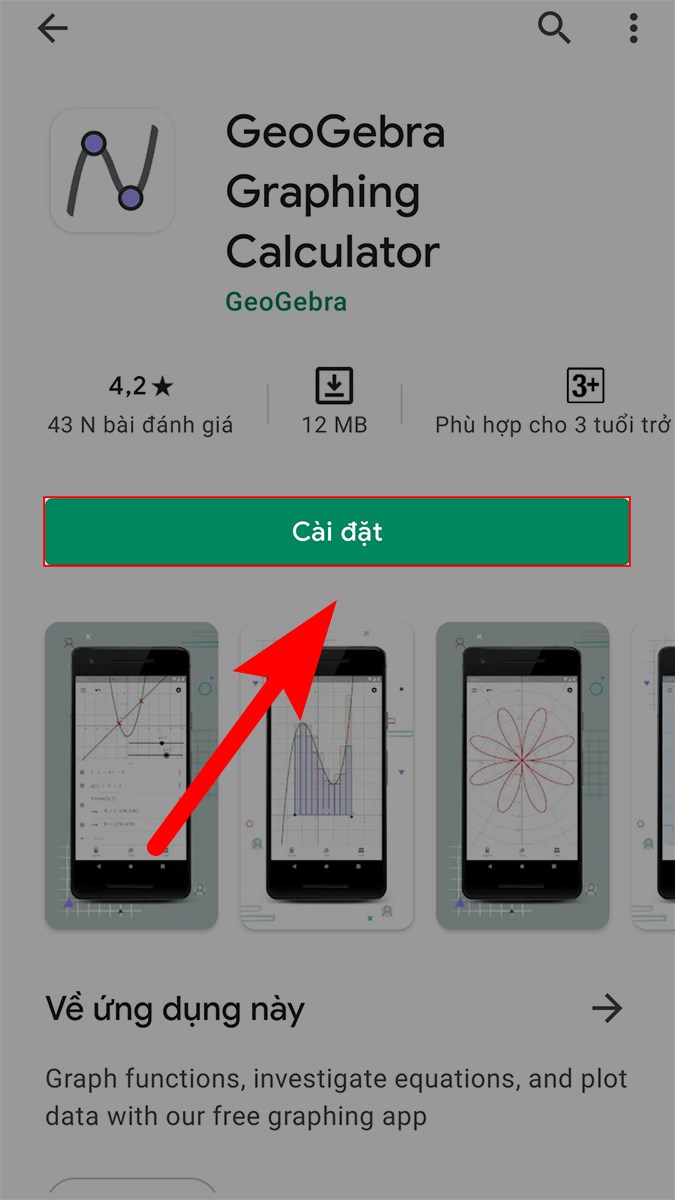 Nhấn vào Cài đặt ở GeoGebra Graphing Calculator