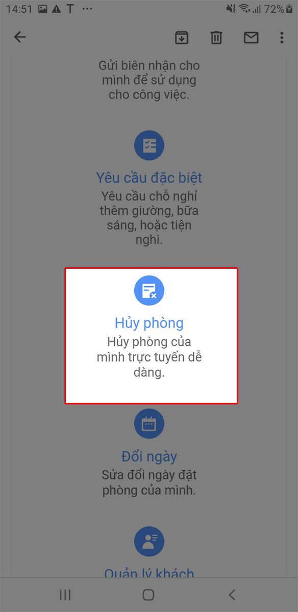 Nhấn chọn hủy phòng