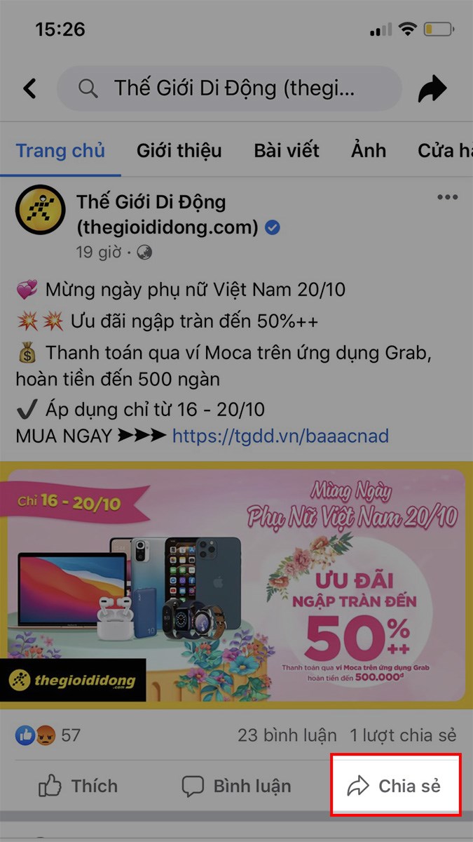 Chọn bài viết/video mà bạn muốn chia sẻ từ Facebook sang Zalo  Chọn Chia sẻ