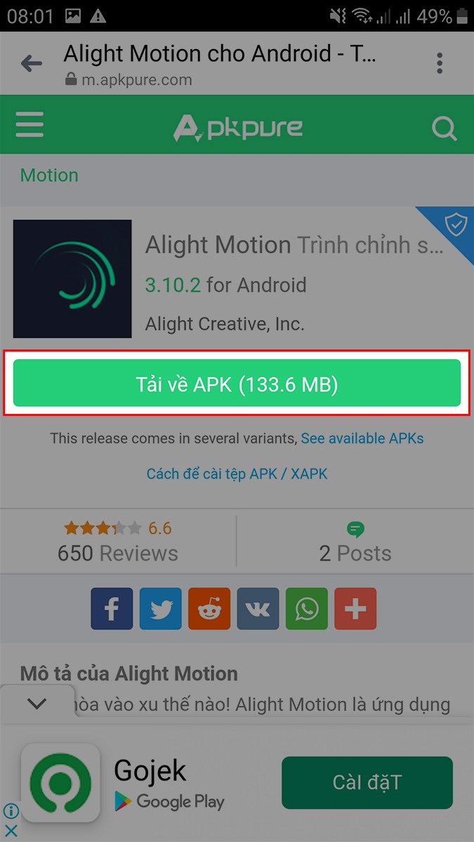 Truy cập link tải Alight Motion APK tại đây, chọn Tải về APK Truy cập link tải Alight Motion APK tại đây, chọn Tải về APK