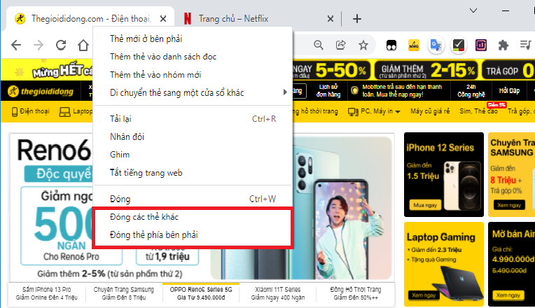 Chọn đ&oacute;ng tab theo &yacute; của bạn
